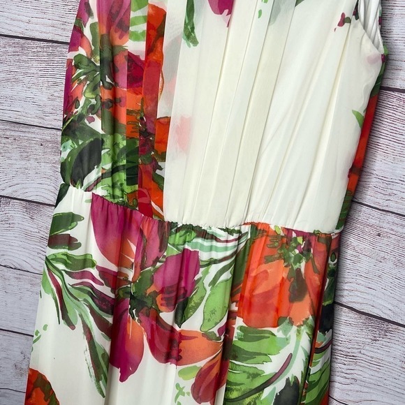 Eliza J Tropical Hawaiian Floral Maxi Chiffon Dress Size 6 - Picture 3 of 11